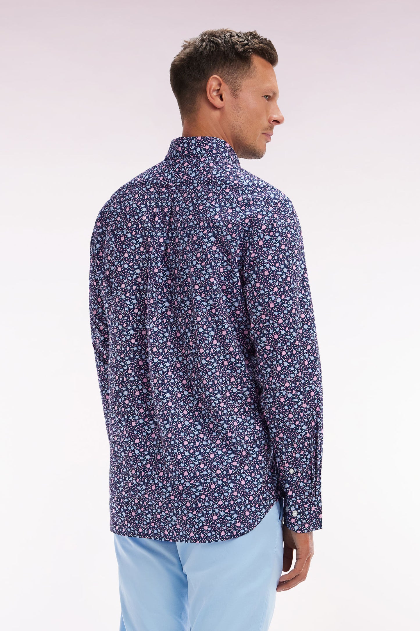 Chemise à micromotifs en coton marine coupe droite