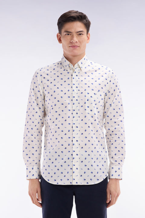 Off white cotton navy knot micropattern shirt, straight cut - Image 1