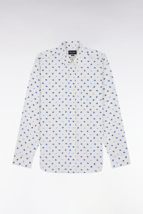 Off white cotton navy knot micropattern shirt, straight cut - Image 2