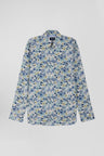 Straight-fit grey cotton poplin shirt with floral print