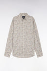 Straight-fit khaki Pima cotton poplin shirt with floral micro pattern