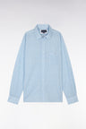 Straight-fit white printed sky blue cotton poplin shirt