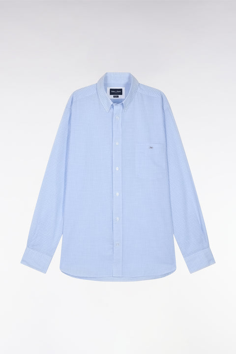 Straight-fit sky blue gingham micro-checked cotton poplin shirt - Image 2