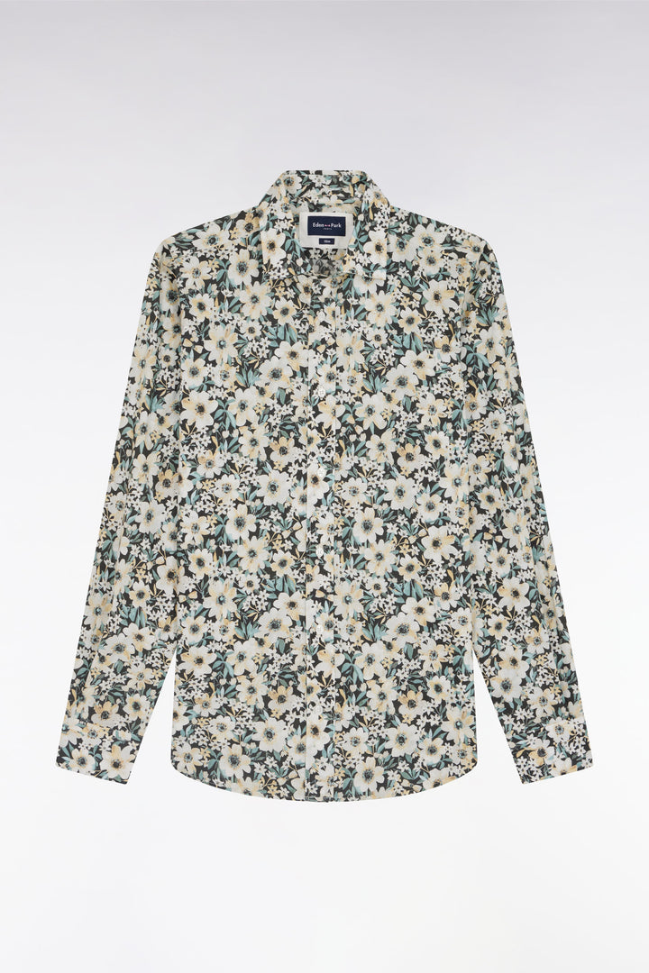 Chemise en popeline de coton à imprimé floral coupe droite