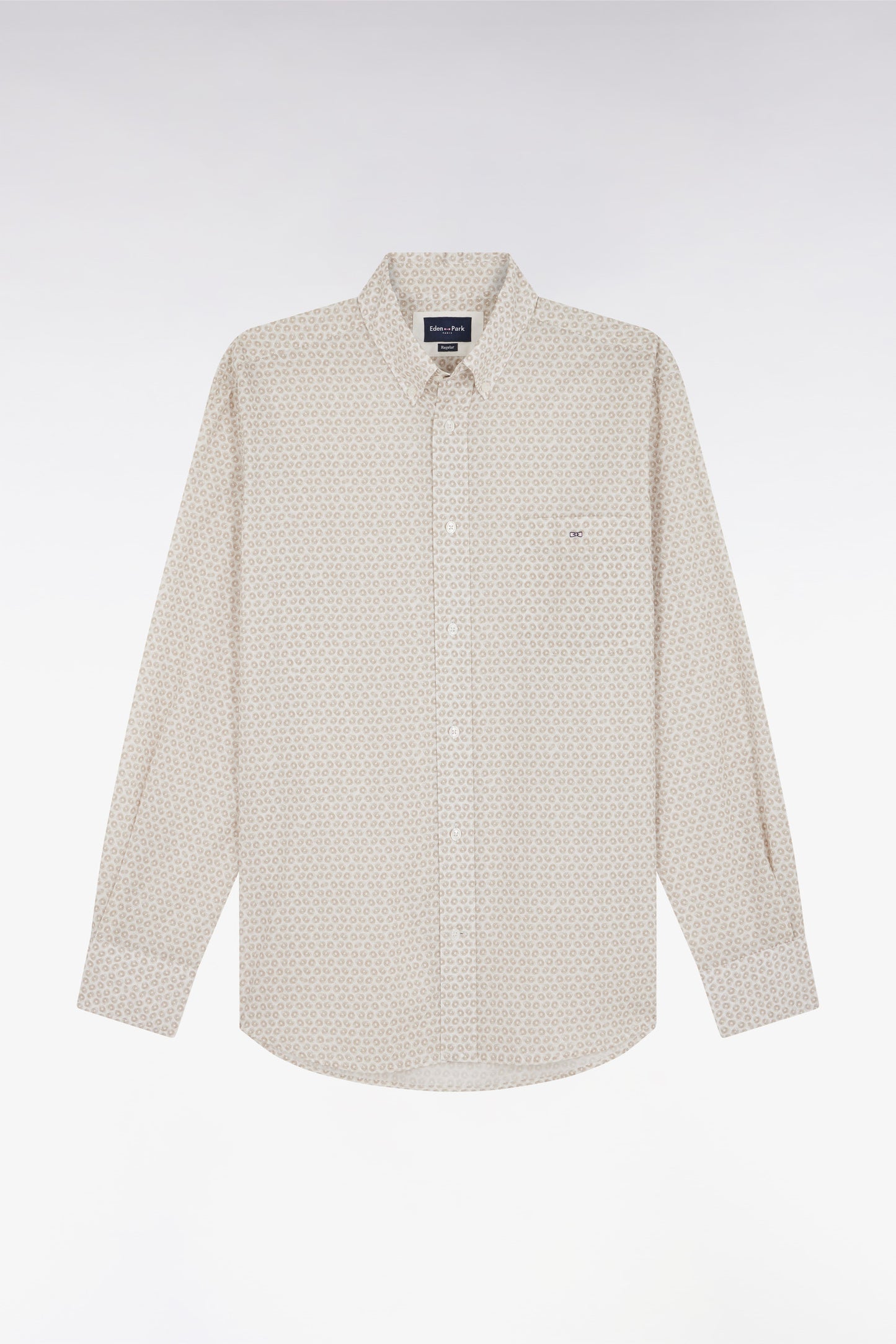 Chemise en popeline de coton à microimprimé graphique beige coupe droite