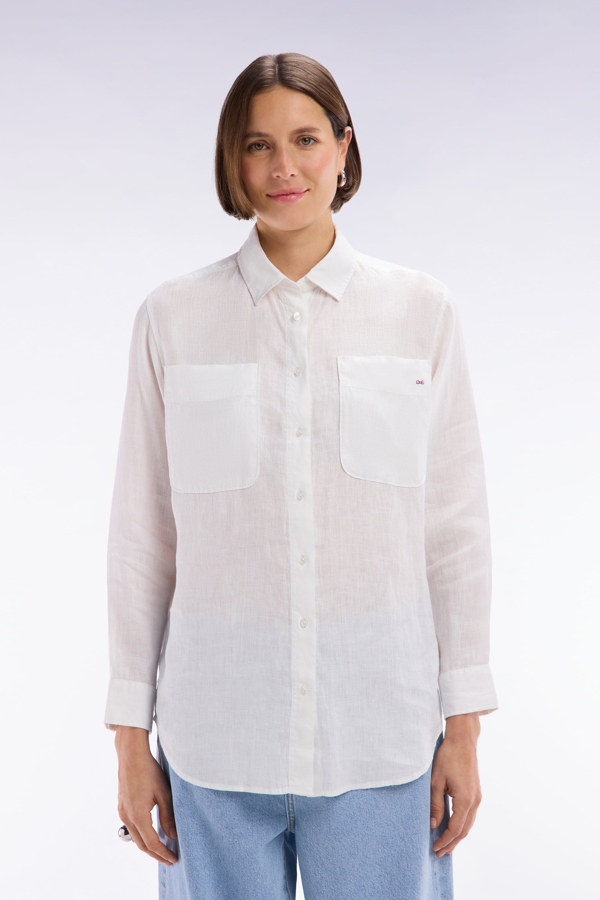 Chemise à poches plaquées en lin blanc coupe oversized