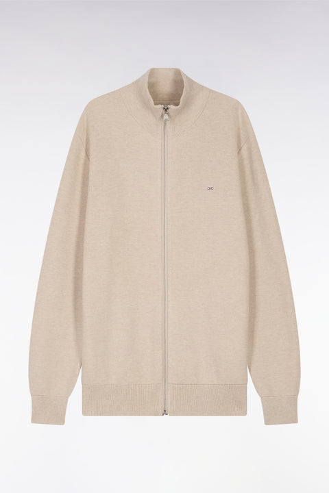 Straight-fit zipped beige honeycomb cotton cardigan - Image 2