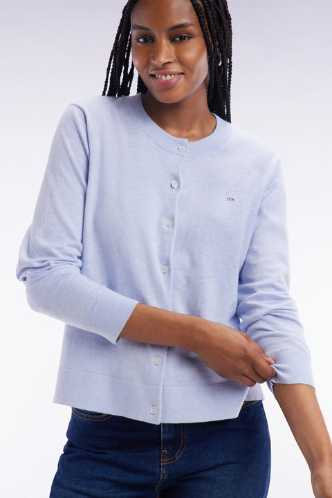 Light grey relaxed-fit cardigan in cotton-silk blend - Image 1