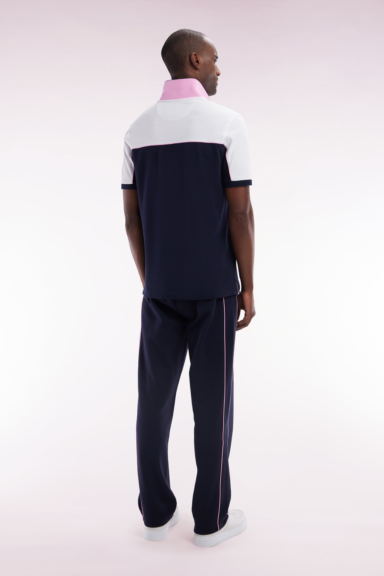 Pantalon jogging en coton interlock marine coupe droite