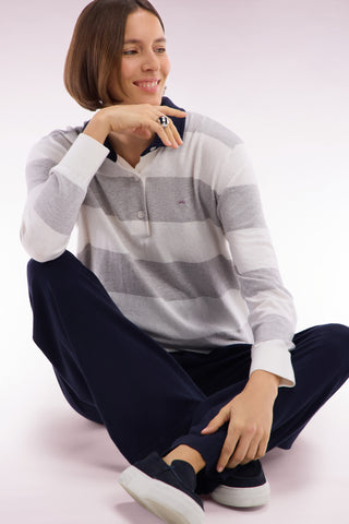 Relaxed-fit wide-leg navy trousers in organic cotton and cashmere