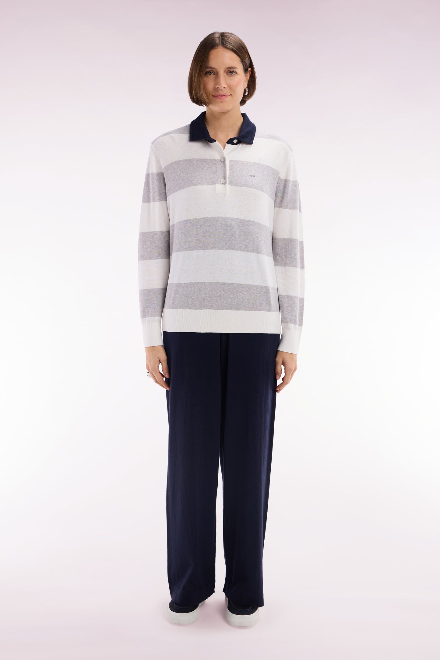 Relaxed-fit wide-leg navy trousers in organic cotton and cashmere
