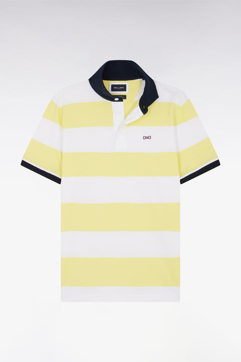 Straight short-sleeved rugby shirt in yellow and white striped Pima cotton - Image 2