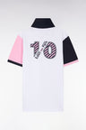 Short-sleeved rugby shirt in white cotton jersey with two-tone sleeves