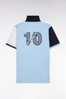 Short-sleeved rugby shirt in sky blue cotton jersey with two-tone sleeves