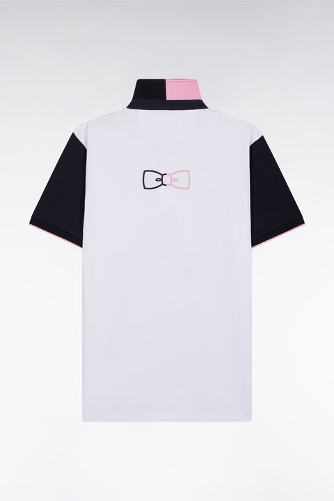 Relaxed-fit short-sleeved white cotton jersey with two-tone collar - Image 2