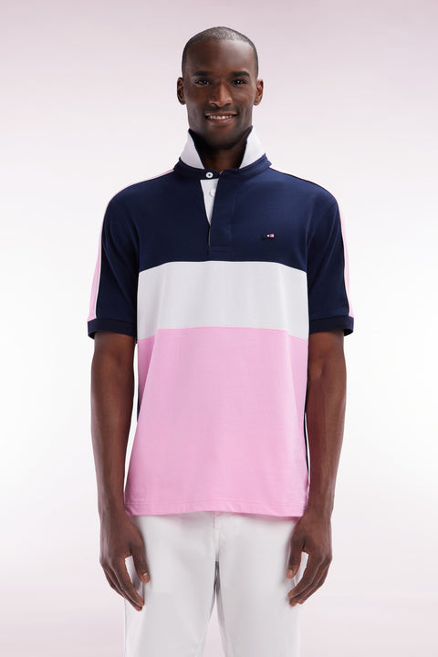 Straight cut and sew short-sleeved rugby jersey in pink cotton - Image 1