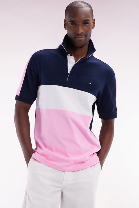 Straight cut and sew short-sleeved rugby jersey in pink cotton - Image 2