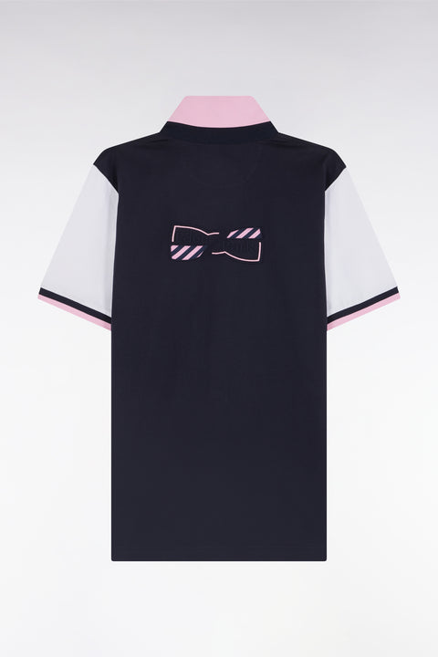 Straight-cut short-sleeved rugby shirt in white cotton jersey with bow tie embroidery - Image 2
