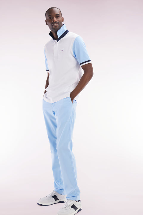 Straight-cut short-sleeved rugby shirt in sky blue cotton jersey with bow tie embroidery - Image 3