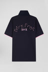 Straight-cut navy cotton short-sleeved rugby shirt with Eden Park back embroidery