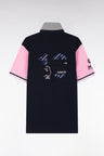 XV de France short-sleeved rugby shirt in navy and pink cotton