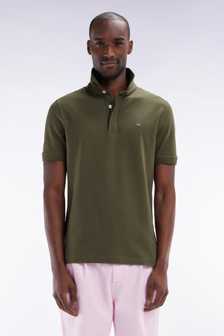 Slim-fit short-sleeved polo shirt in khaki stretch cotton piqué