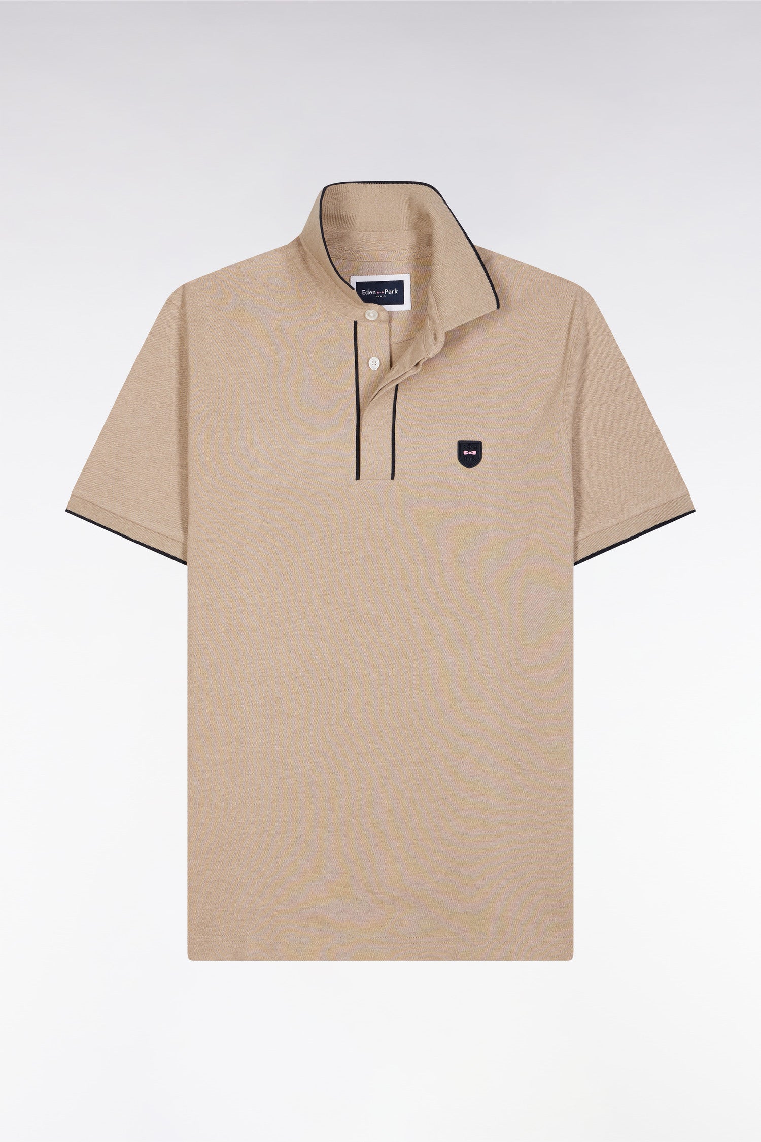 Polo à manches courtes en piqué de coton chiné stretch beige coupe ajustée