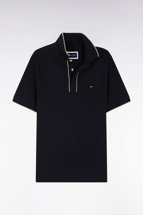 Slim-fit short-sleeved polo shirt in black stretch cotton piqué - Image 2