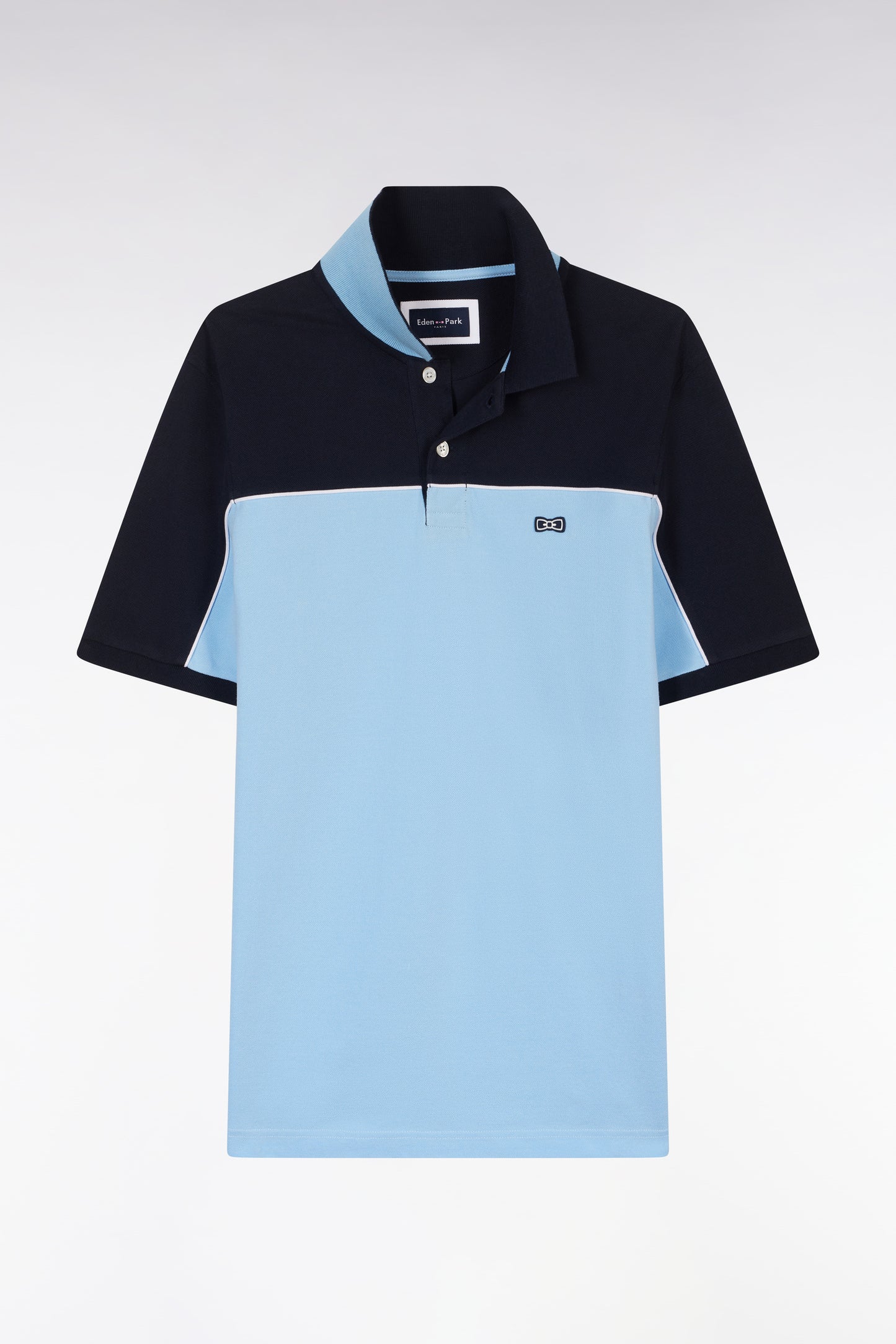 Straight-cut sky blue colorblock short-sleeved cotton piqué polo shirt