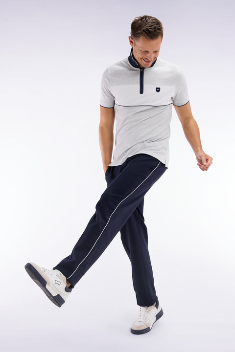 Slim-fit short-sleeved polo shirt in mottled grey stretch cotton piqué with contrasting accents - Image 3