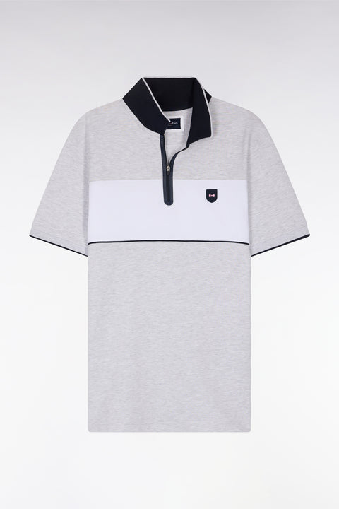 Slim-fit short-sleeved polo shirt in mottled grey stretch cotton piqué with contrasting accents - Image 2