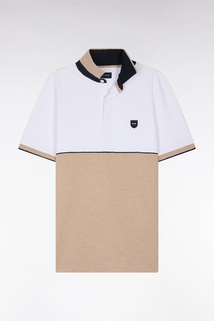 Polo à manches courtes en coton stretch bicolore beige coupe ajustée