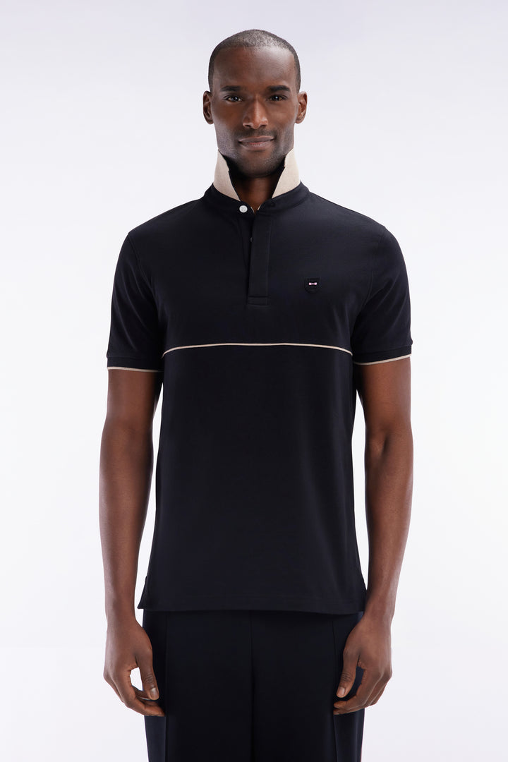 Polo à manches courtes en coton stretch bicolore noir coupe ajustée