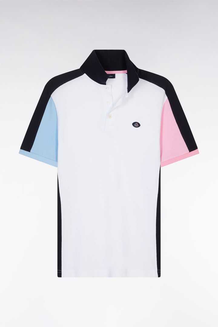 Polo à manches courtes colorblock en coton blanc coupe droite