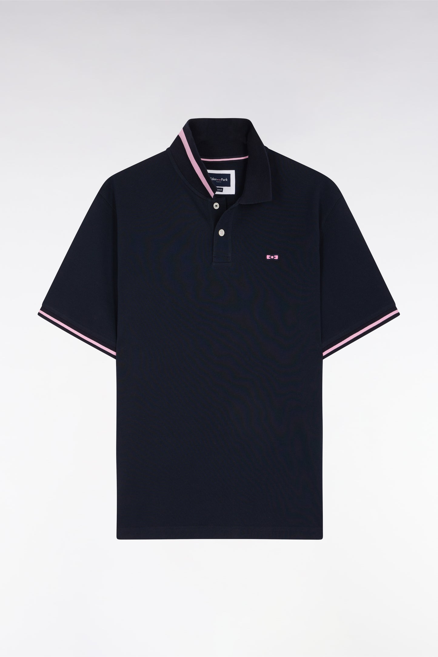 Relaxed-fit short-sleeved navy cotton piqué polo shirt with Eden Park back jacquard lettering