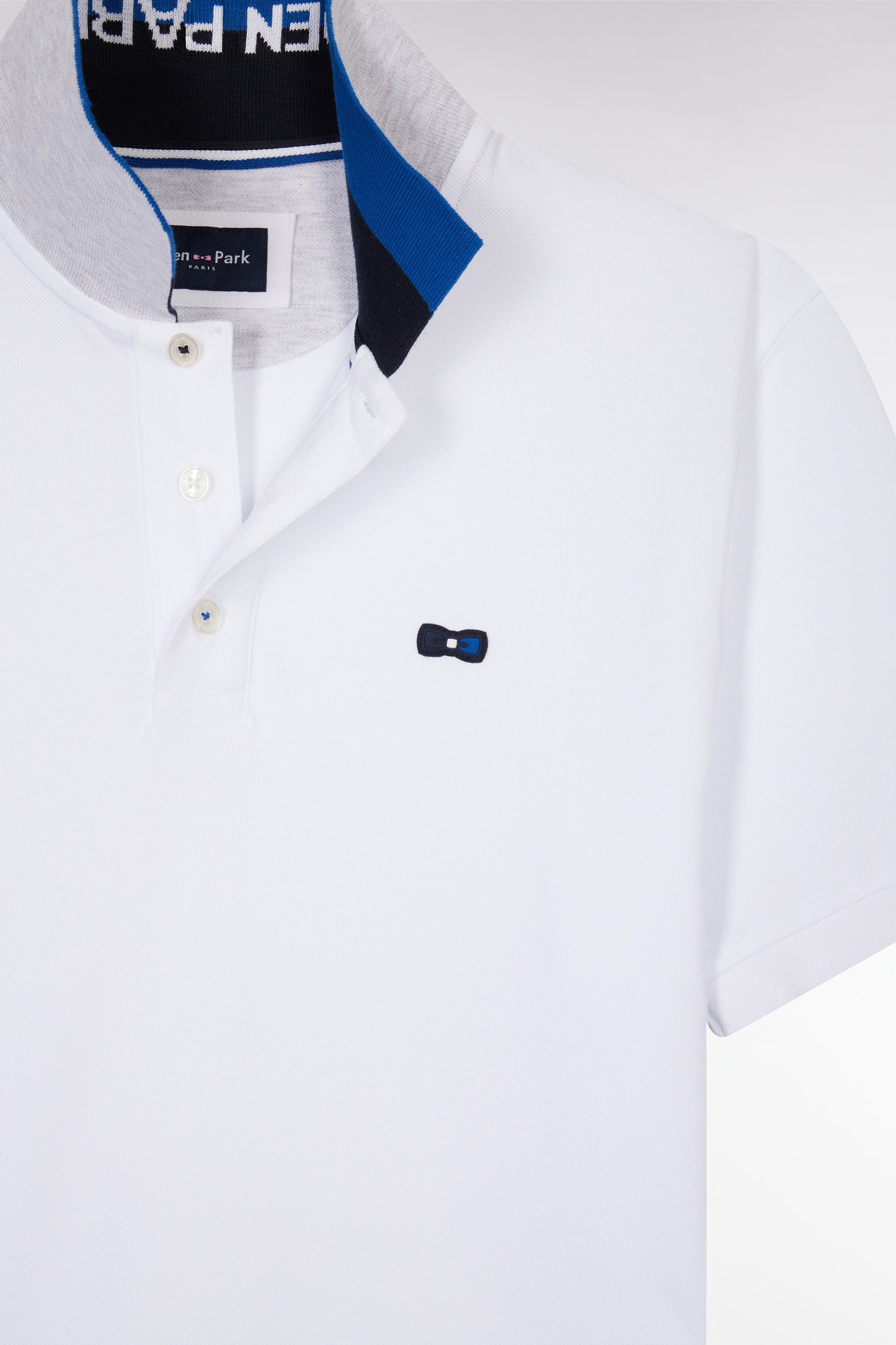 Polo à manches courtes en coton blanc col bicolore jacquard Eden Park coupe droite