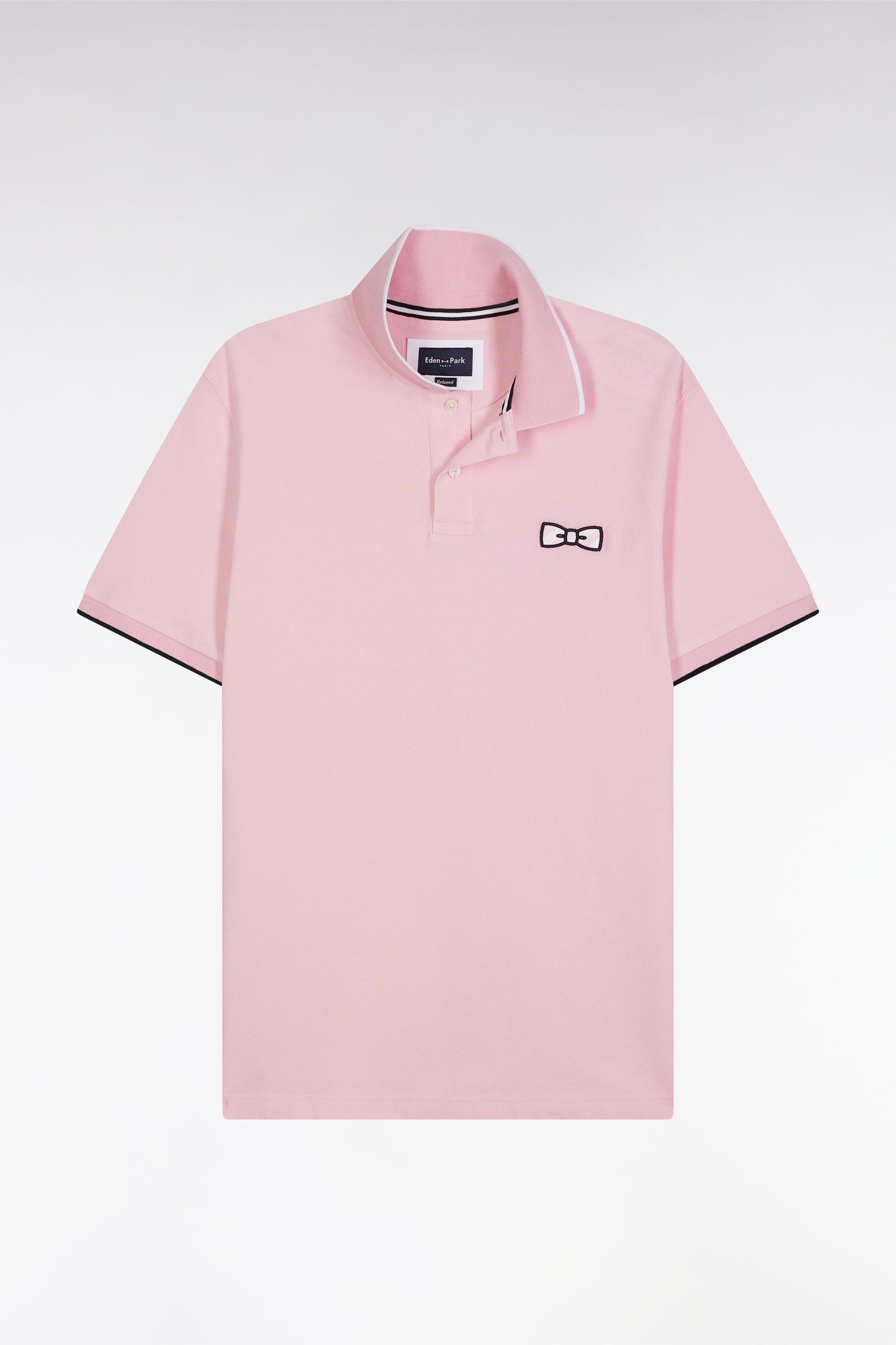 Relaxed-fit short-sleeved polo shirt in pink cotton with tone-on-tone embroidery