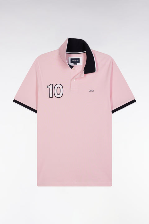 Relaxed-fit short-sleeved polo shirt in pink cotton with 10 embroidery - Image 2
