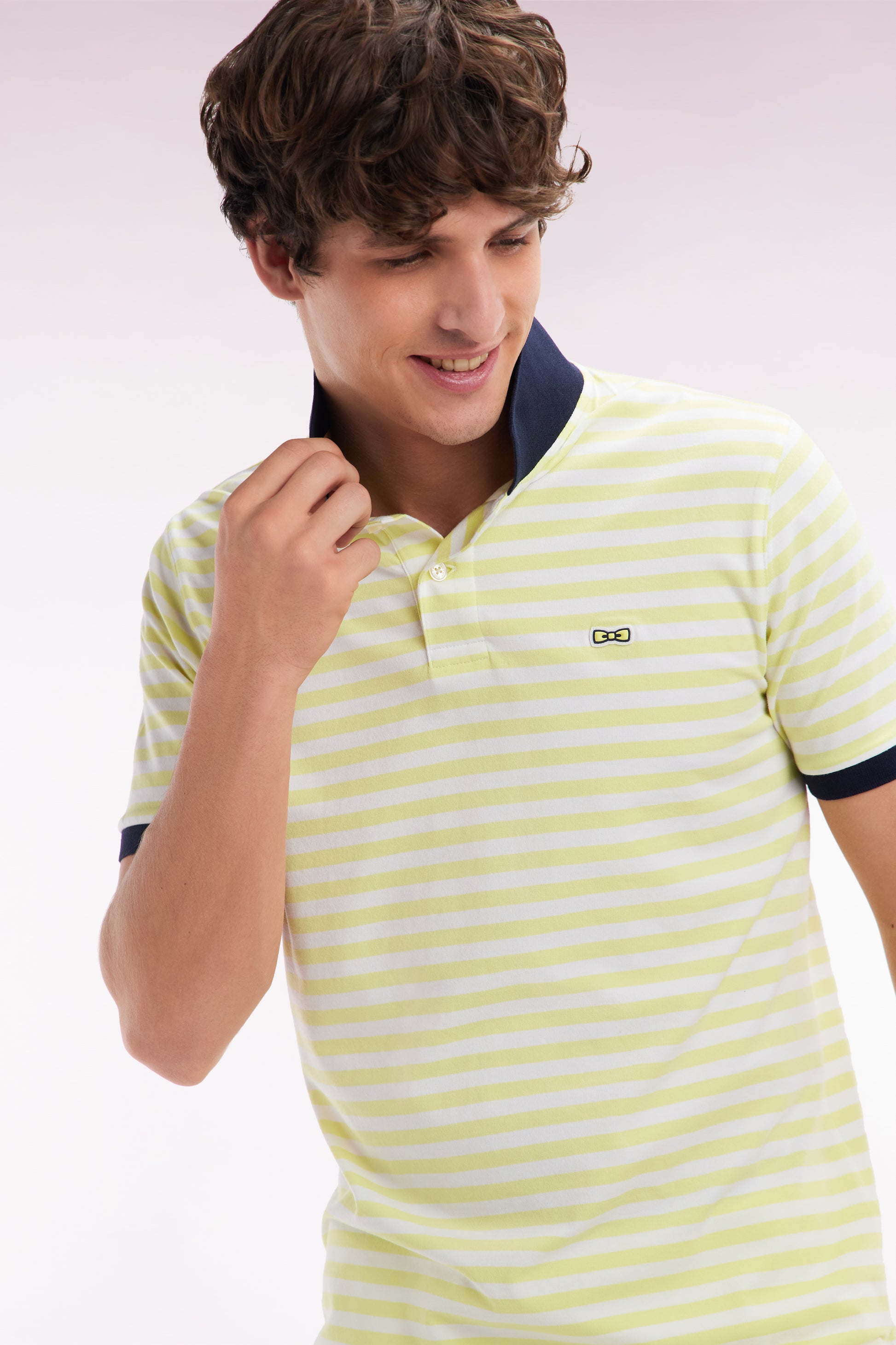 Polo marinière à manches courtes en coton stretch rayé jaune coupe ajustée