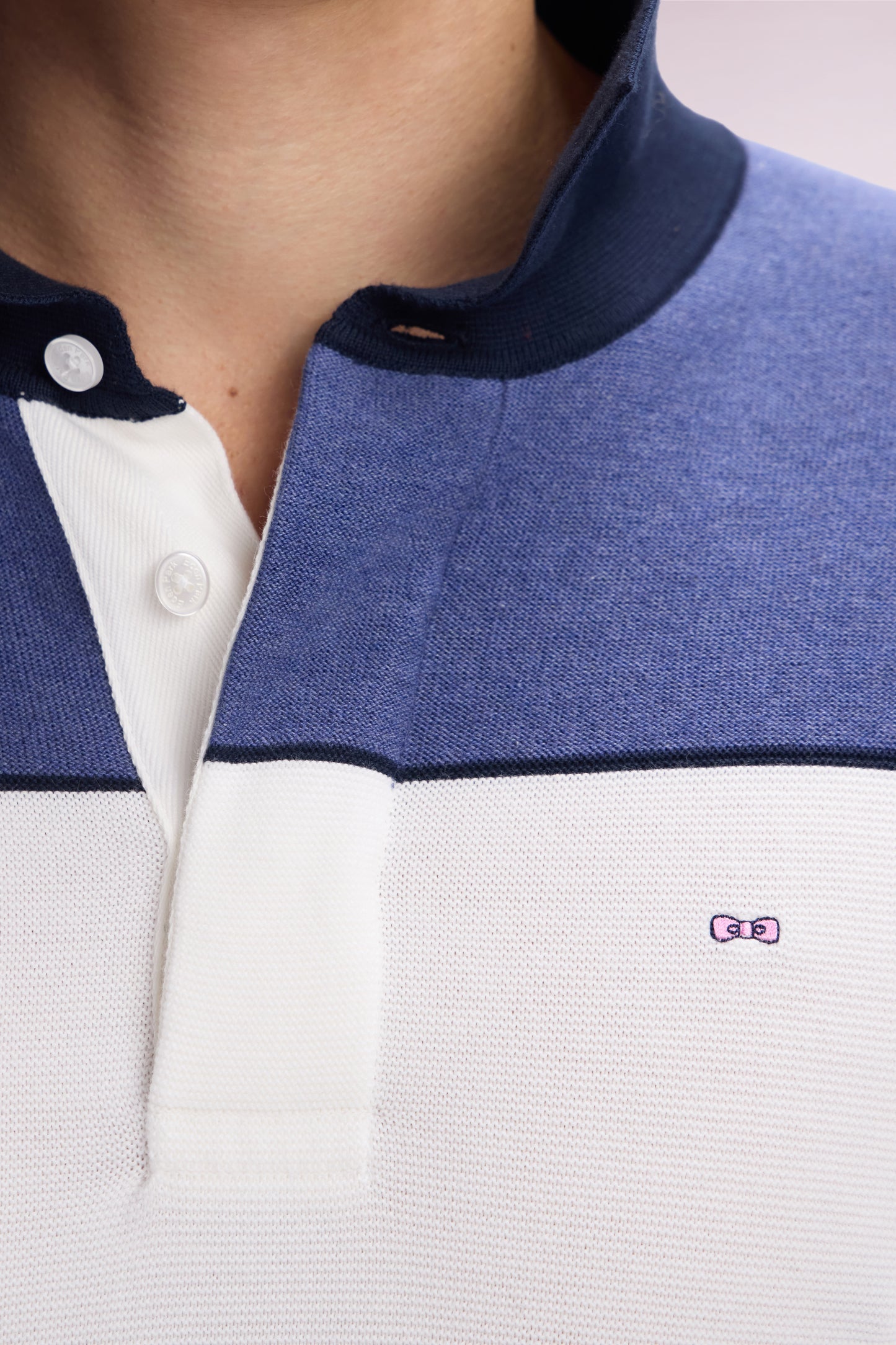 Straight-fit blue cotton jumper with a rugby-style collar