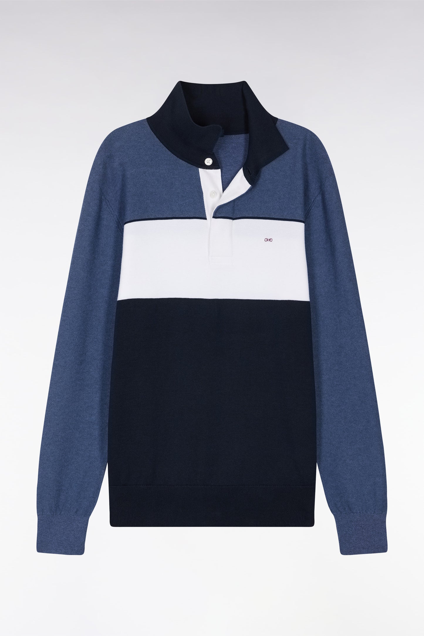 Straight-fit blue cotton jumper with a rugby-style collar