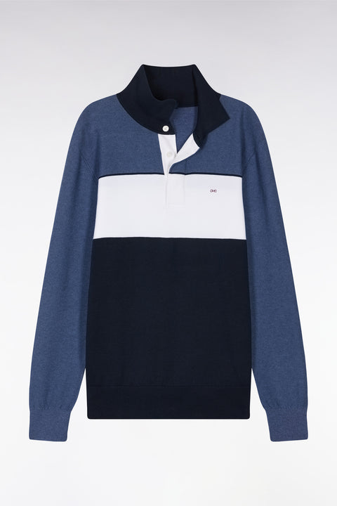 Straight-fit blue cotton jumper with a rugby-style collar - Image 2