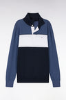 Straight-fit blue cotton jumper with a rugby-style collar