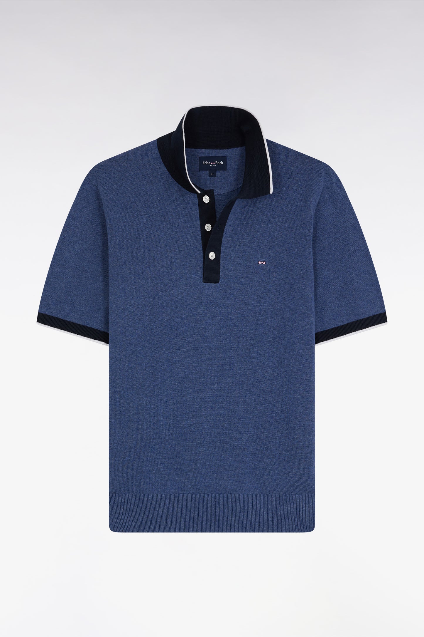 Straight-fit short-sleeved polo collar jumper in blue cotton