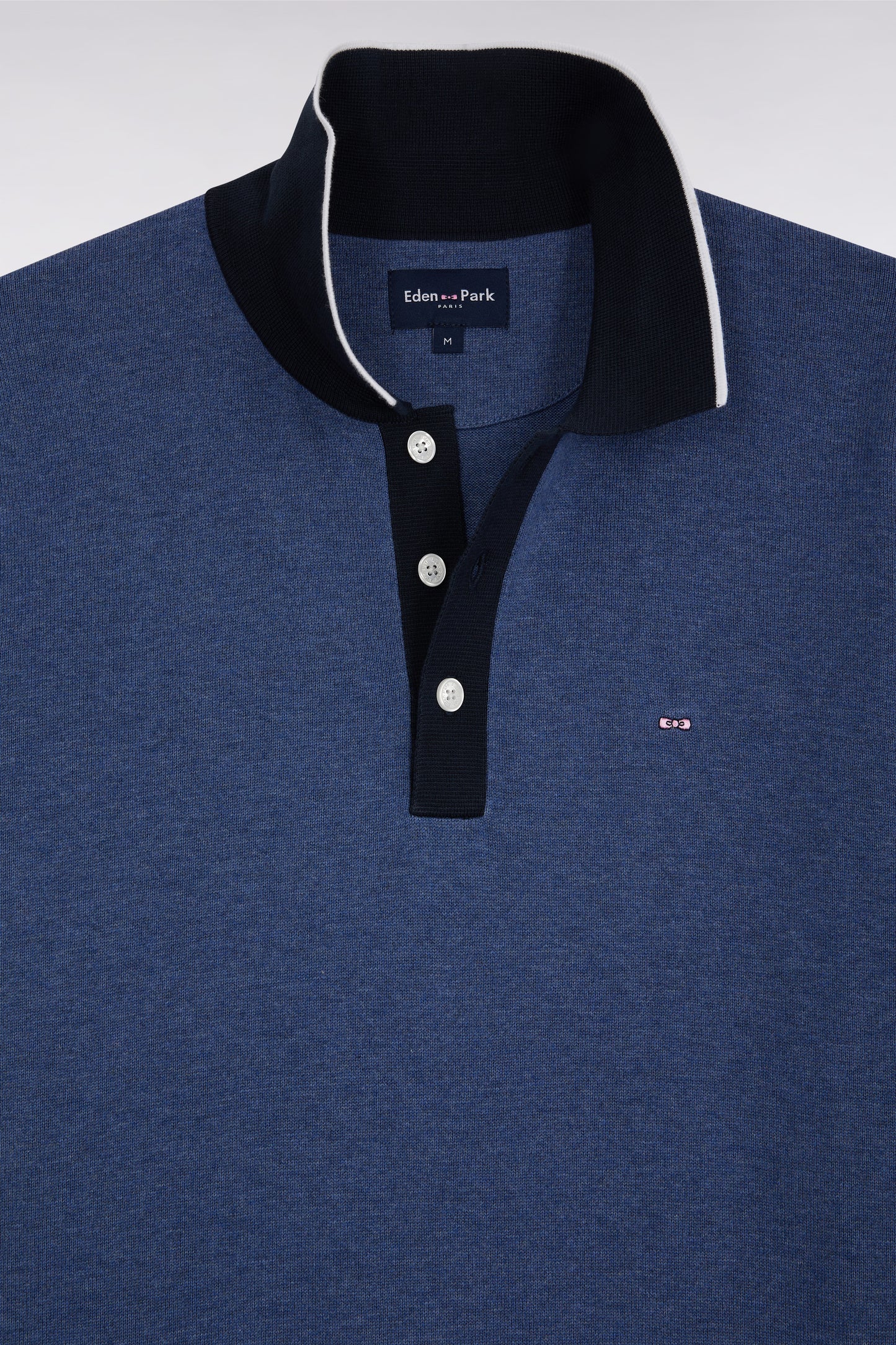 Straight-fit short-sleeved polo collar jumper in blue cotton