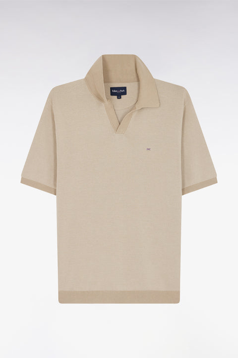 Straight-cut beige cotton polo neck jumper - Image 2