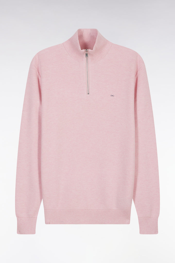 Pull col camionneur en coton nid d'abeille rose coupe droite