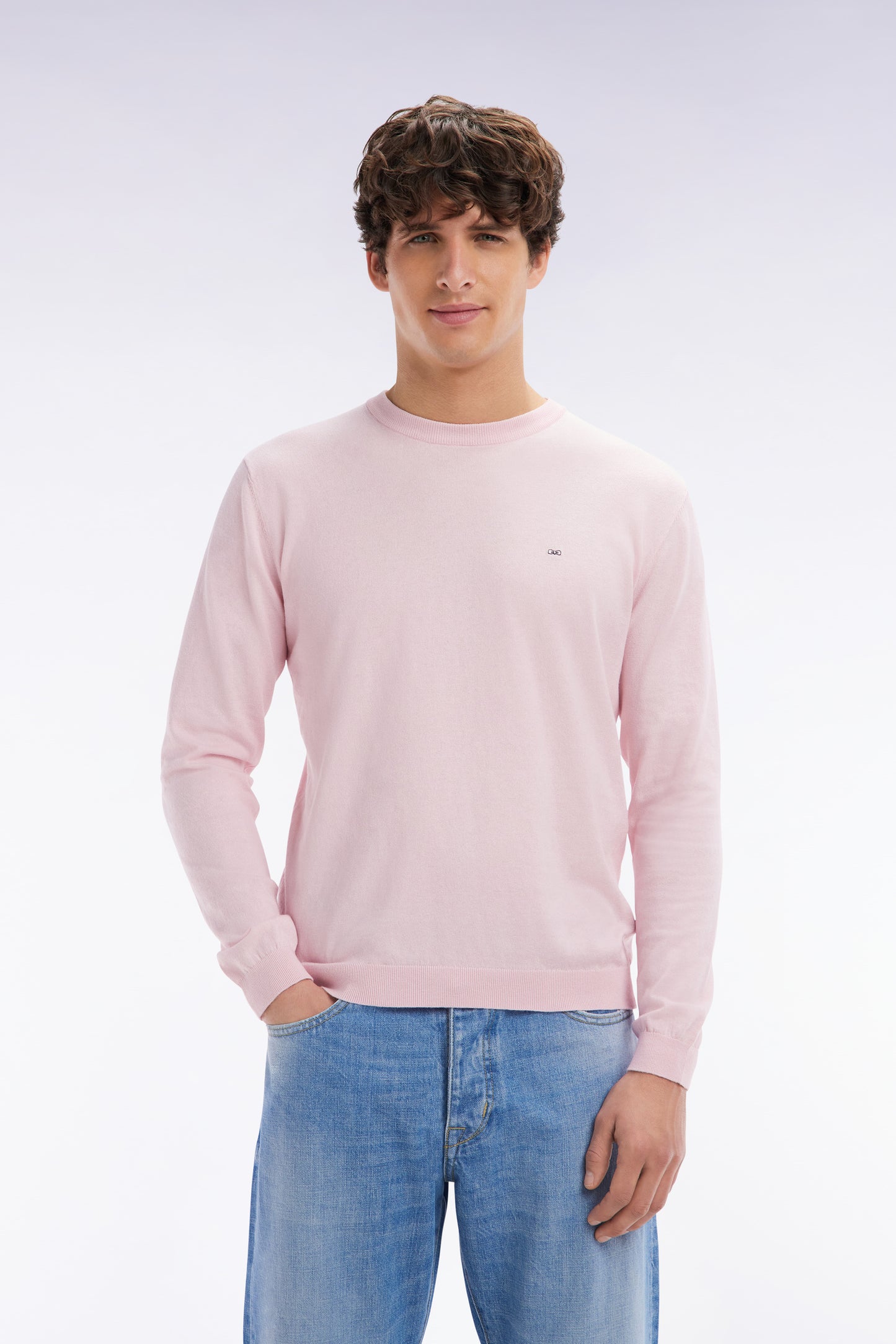 Straight-fit pink cotton-silk blend crewneck jumper