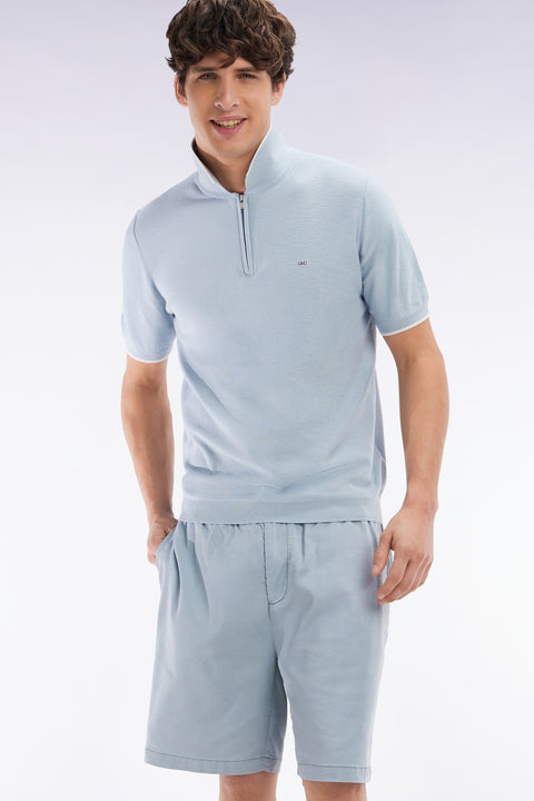 Straight-fit sky blue polo neck jumper in organic cotton and cashmere blend - Image 3