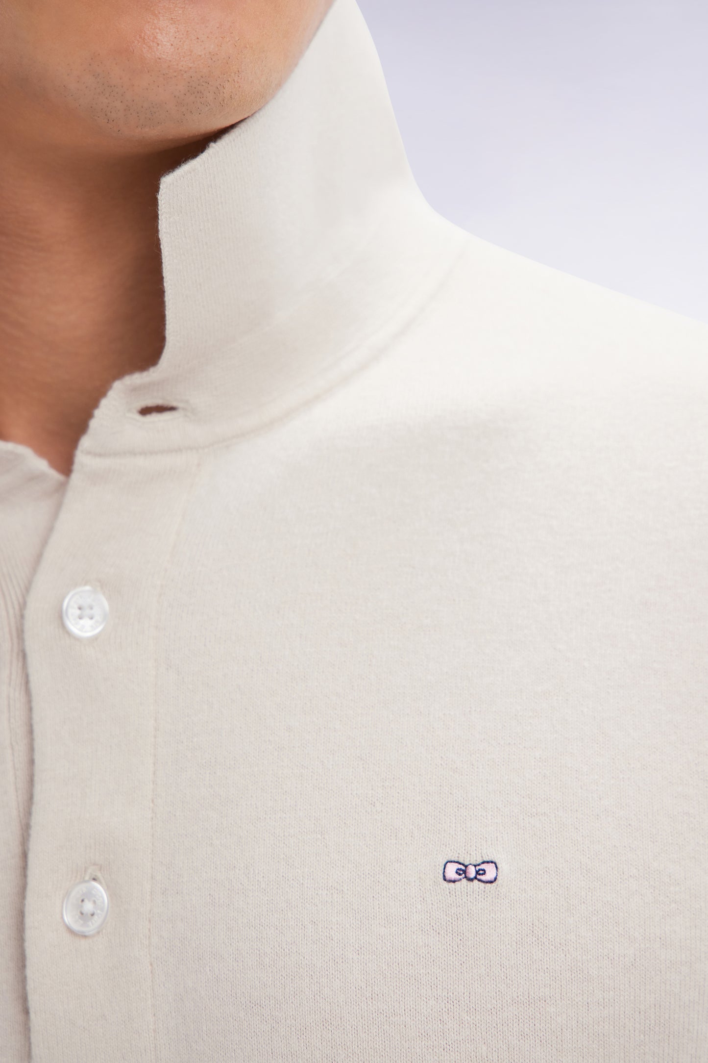 Straight-fit beige cotton-silk-blend polo neck jumper
